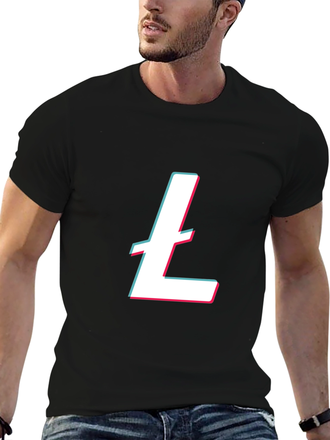 Black T-Shirt with White and Pink Letter Graphic