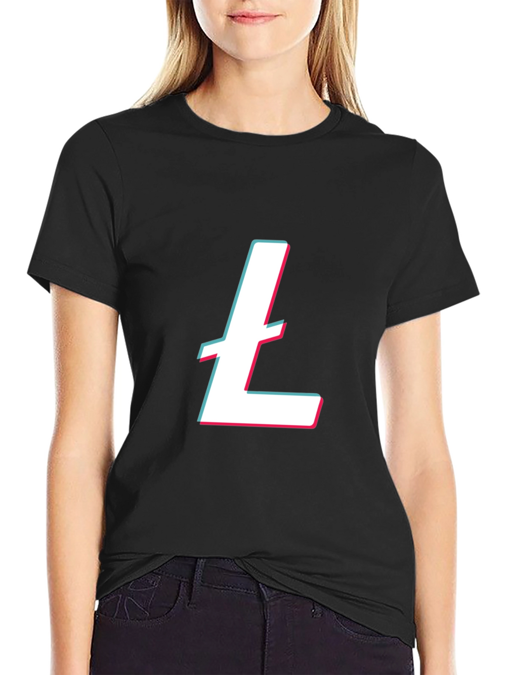 Black T-Shirt with White and Pink Letter Graphic