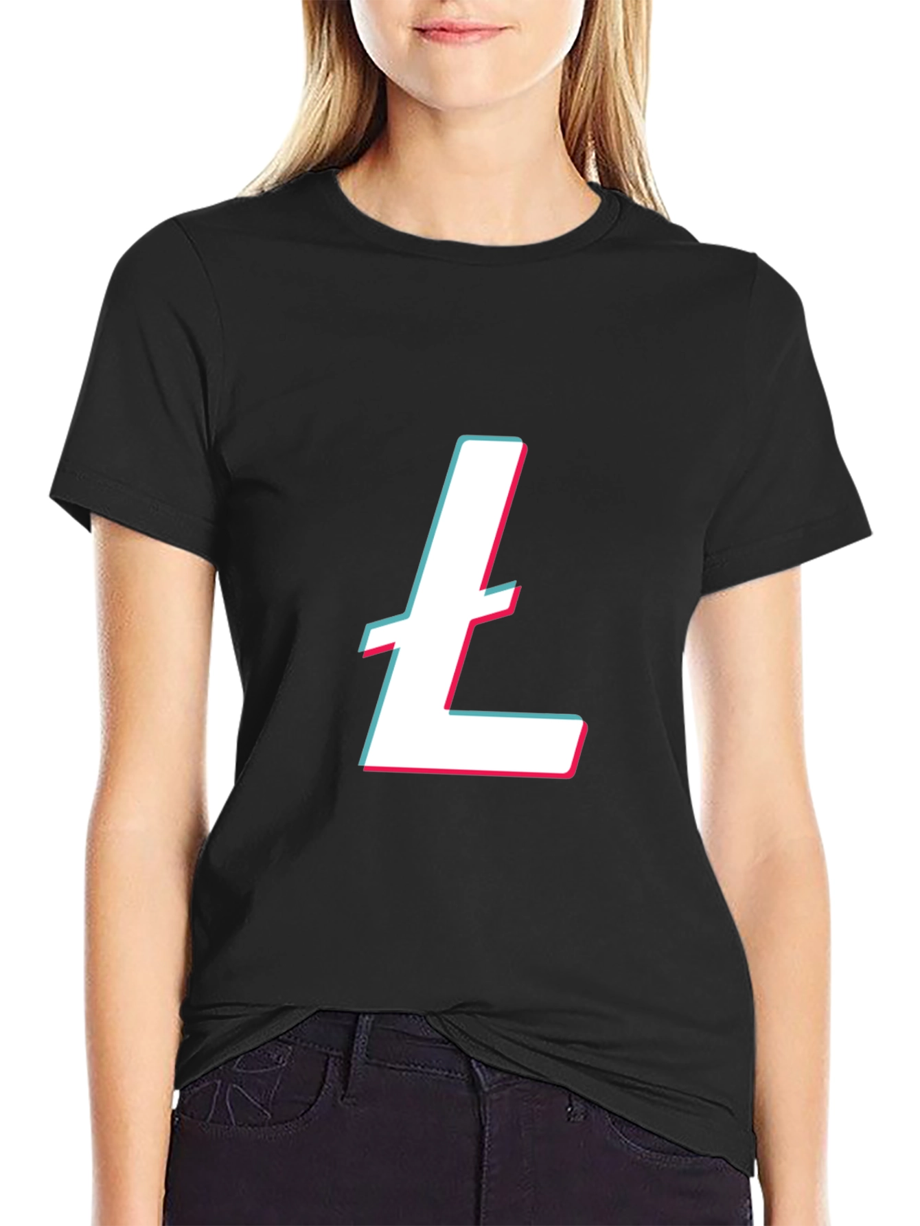 Black T-Shirt with White and Pink Letter Graphic