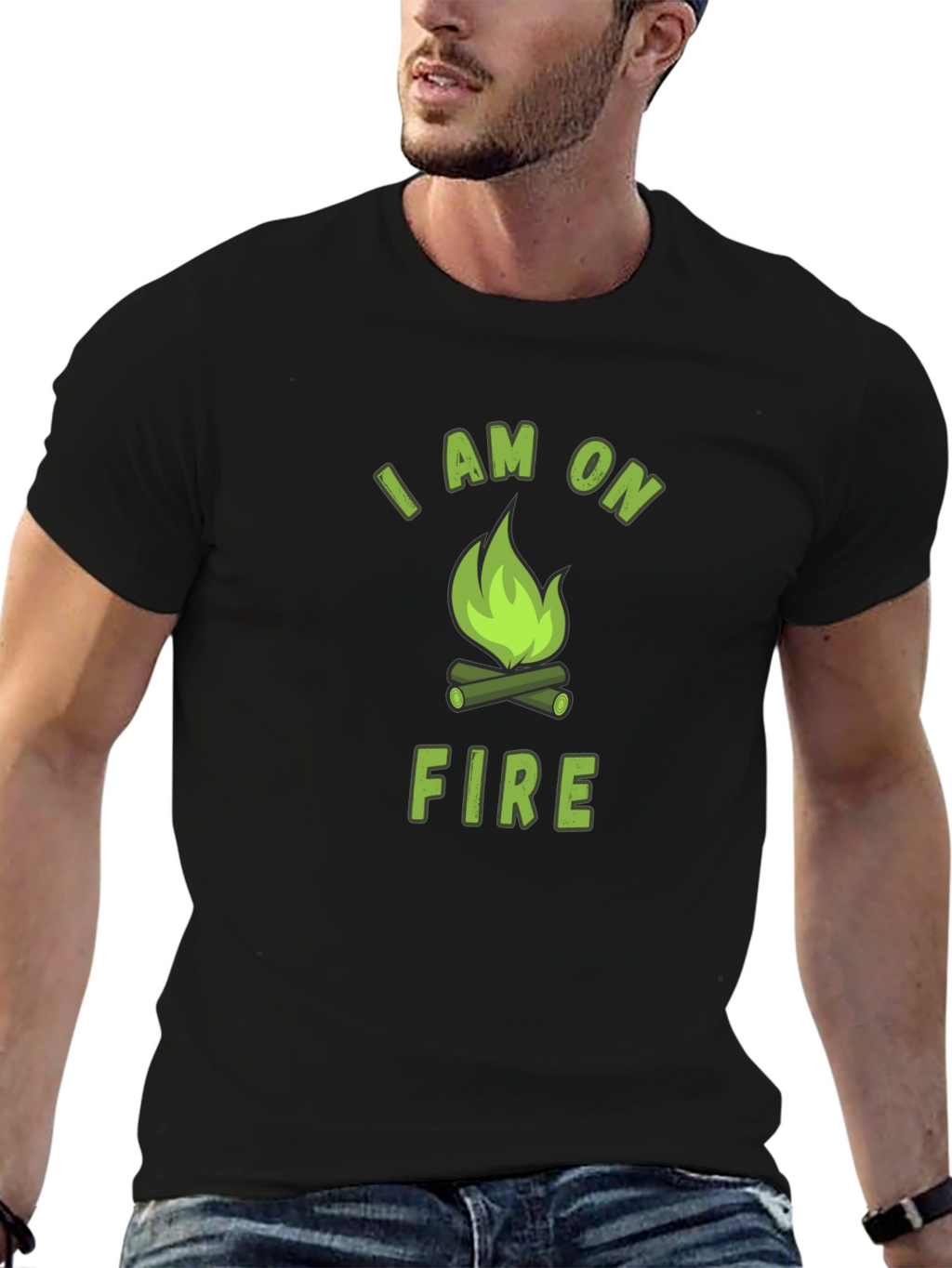 I Am On Fire Graphic Print Black T-Shirt