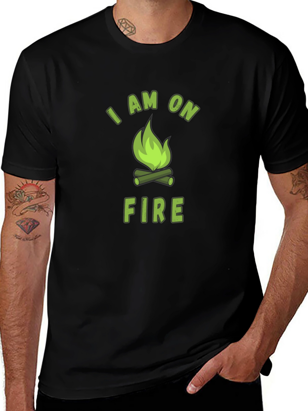 I Am On Fire Graphic Print Black T-Shirt