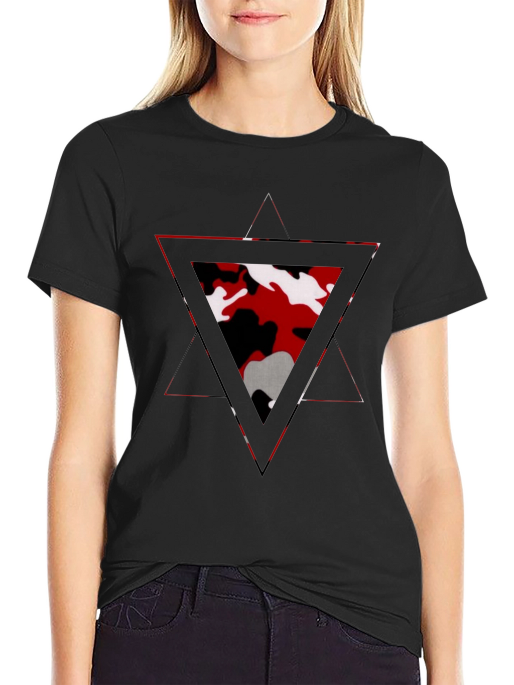Geometric Camo Triangle Mens Black T-Shirt