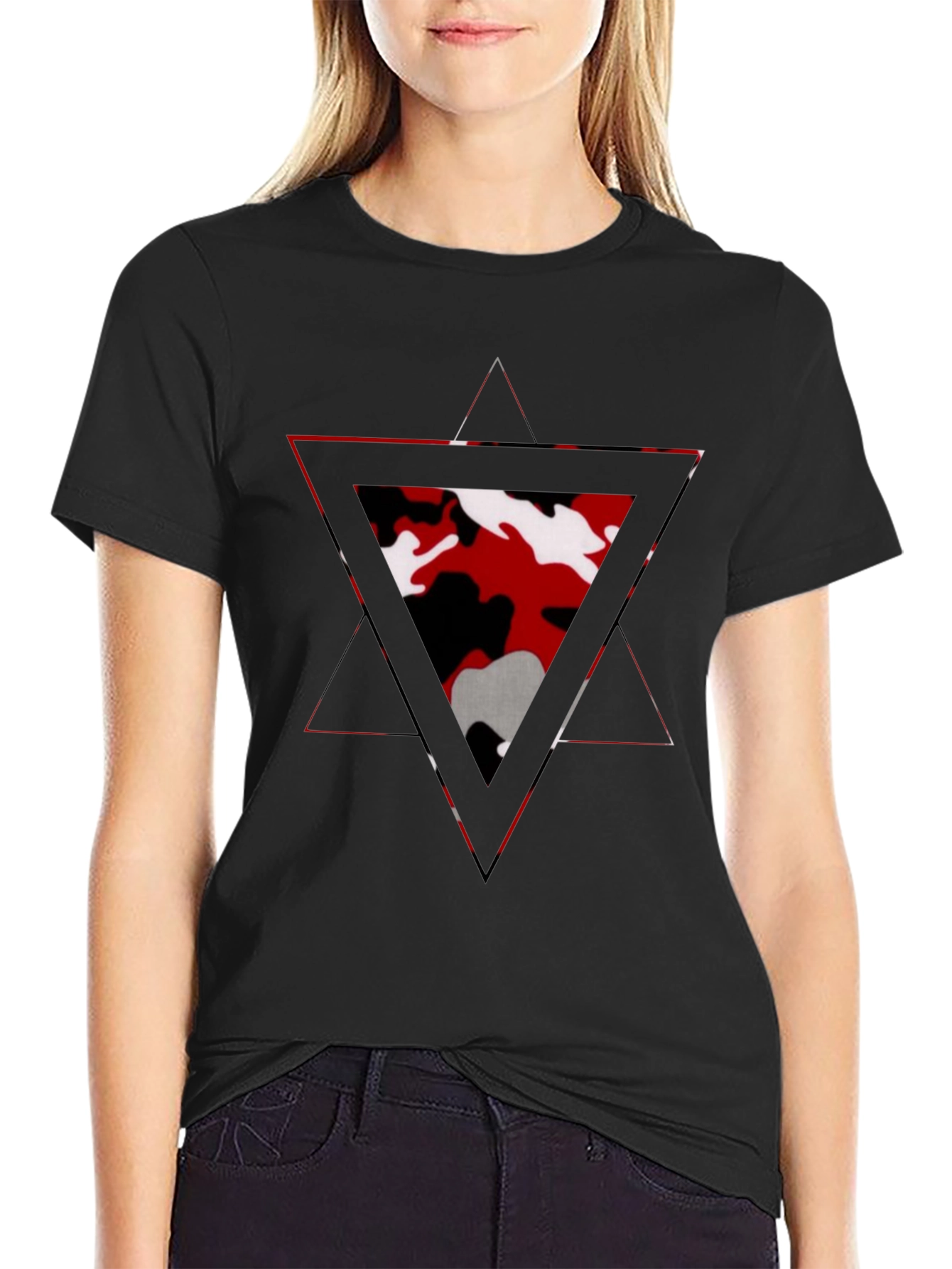 Geometric Camo Triangle Mens Black T-Shirt