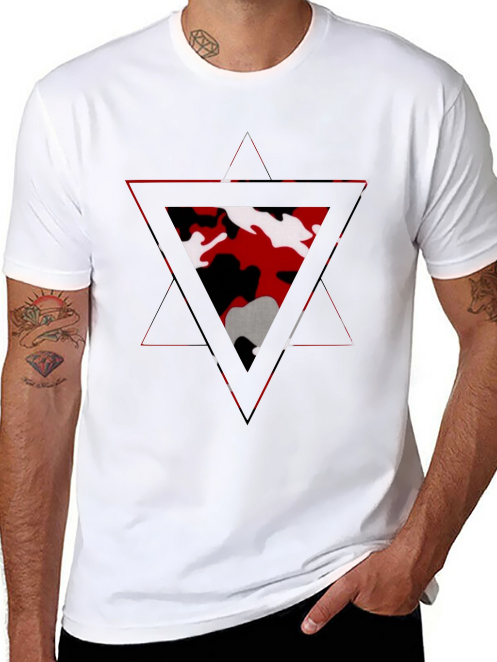 Geometric Camo Triangle Mens Black T-Shirt