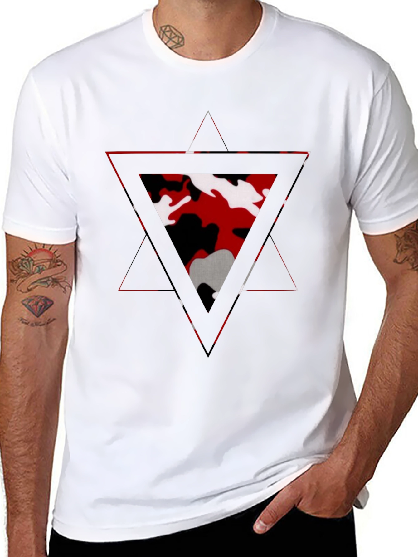Geometric Camo Triangle Mens Black T-Shirt