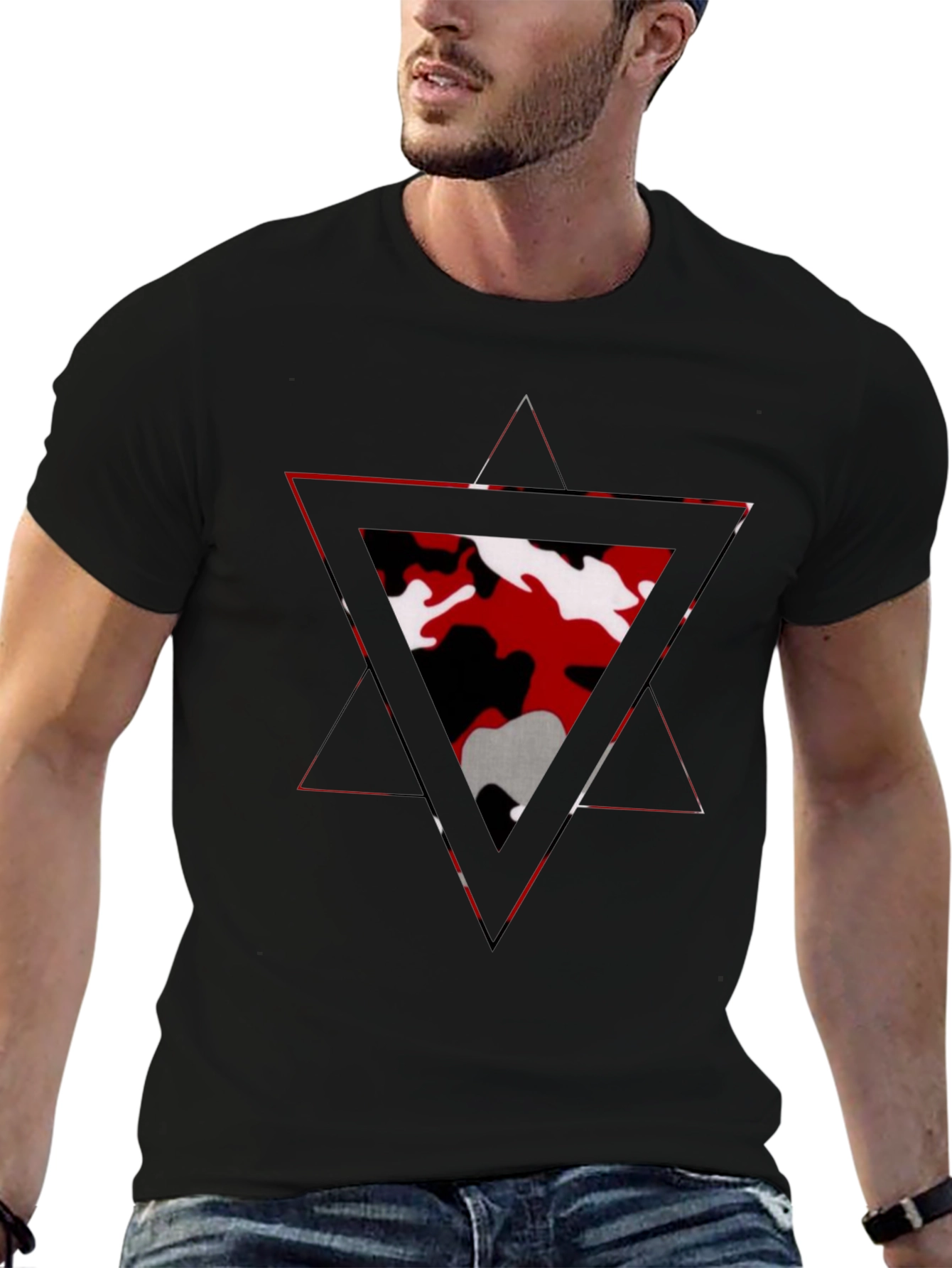 Geometric Camo Triangle Mens Black T-Shirt