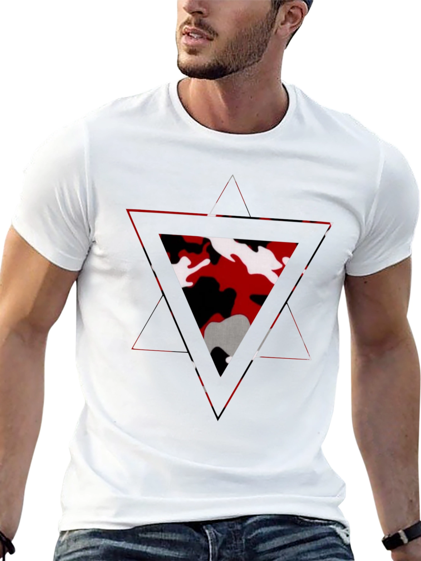 Geometric Camo Triangle Mens Black T-Shirt