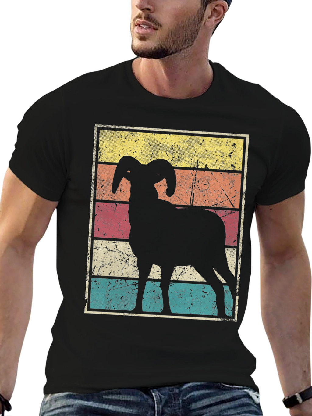 Retro Ram Graphic Tee - Black Cotton Blend