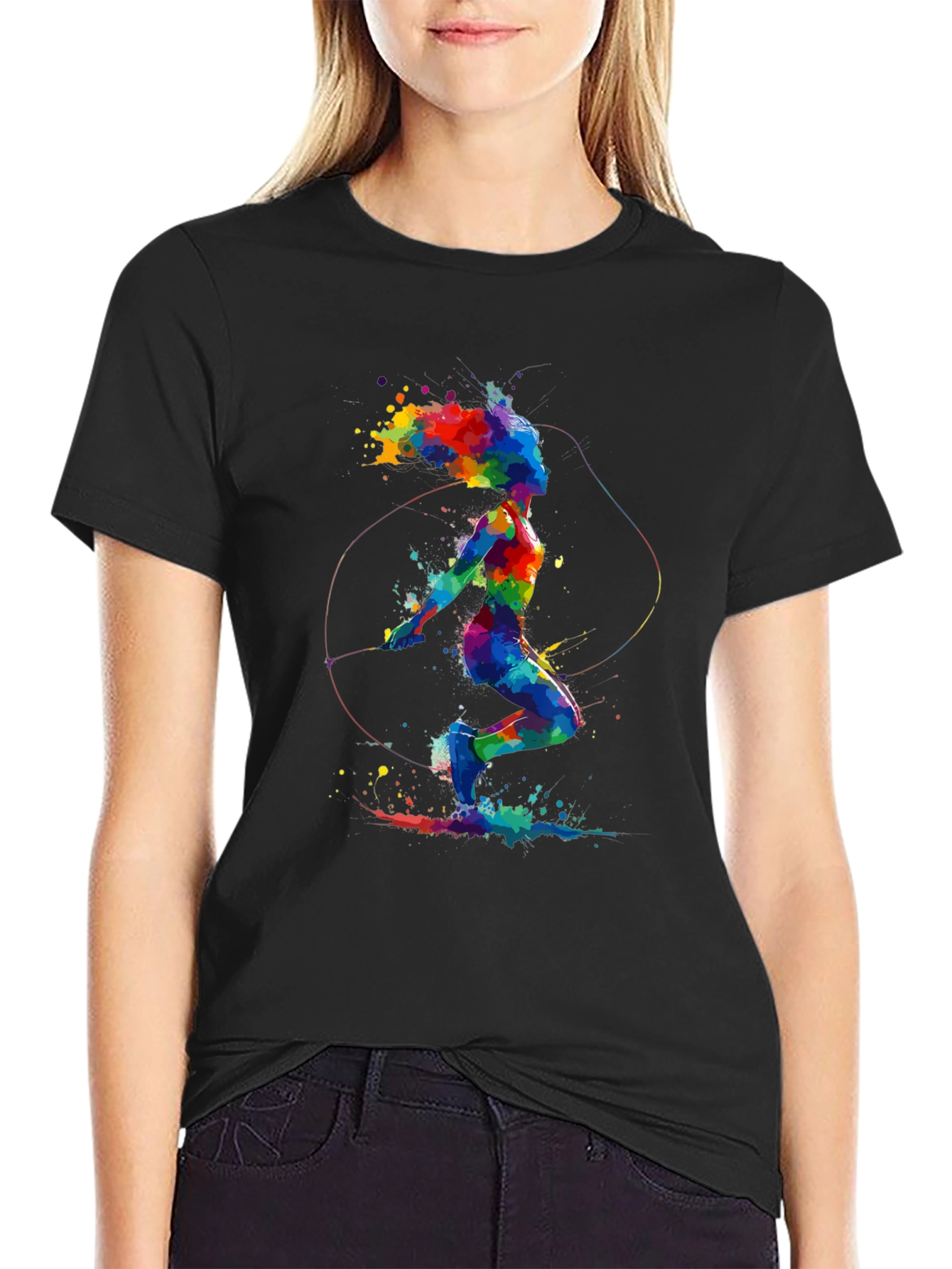 Abstract Jump Rope T-Shirt: Colorful Athlete Design