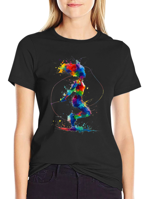 Abstract Jump Rope T-Shirt: Colorful Athlete Design