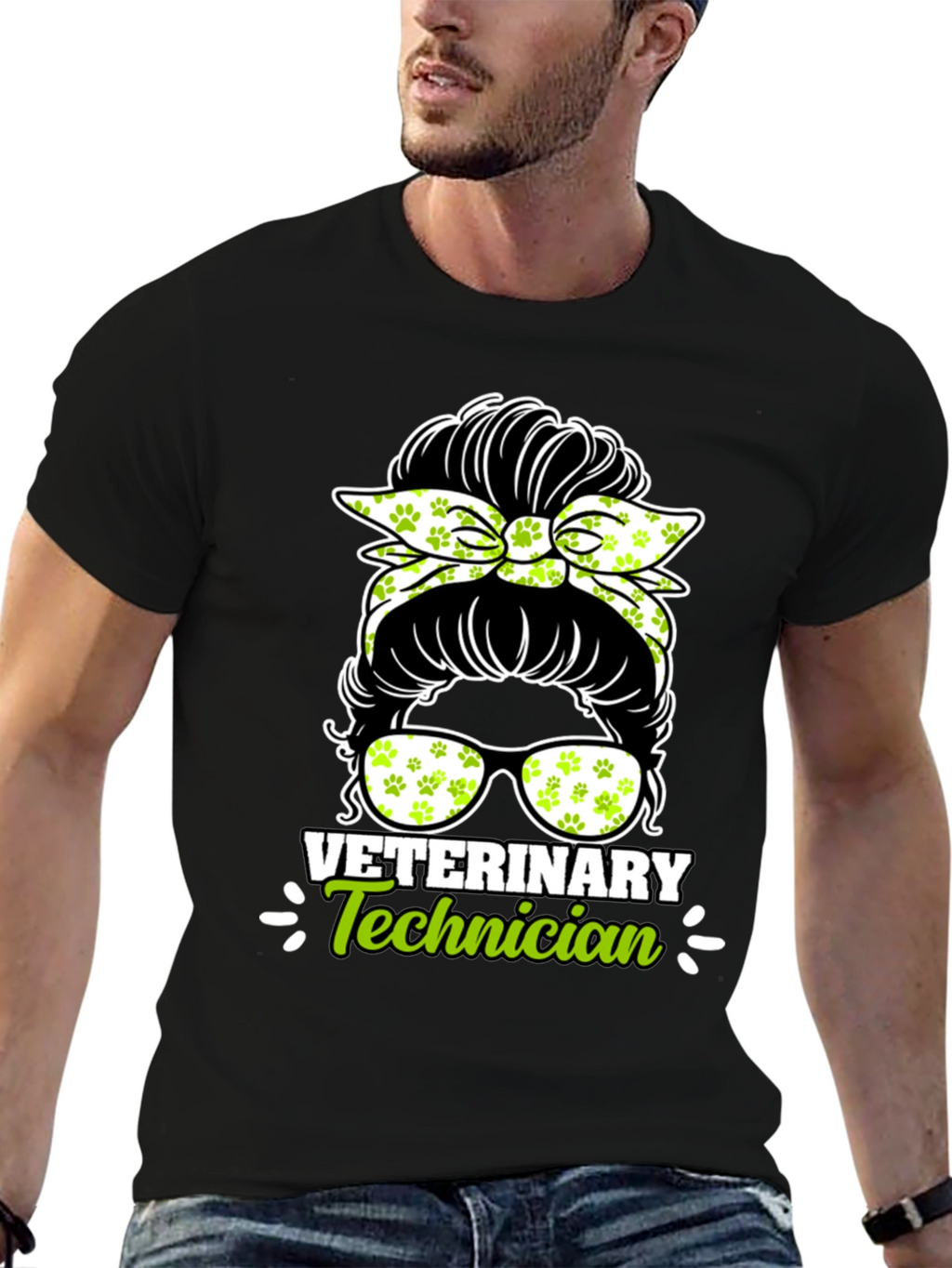 Veterinary Technician Messy Bun T-Shirt
