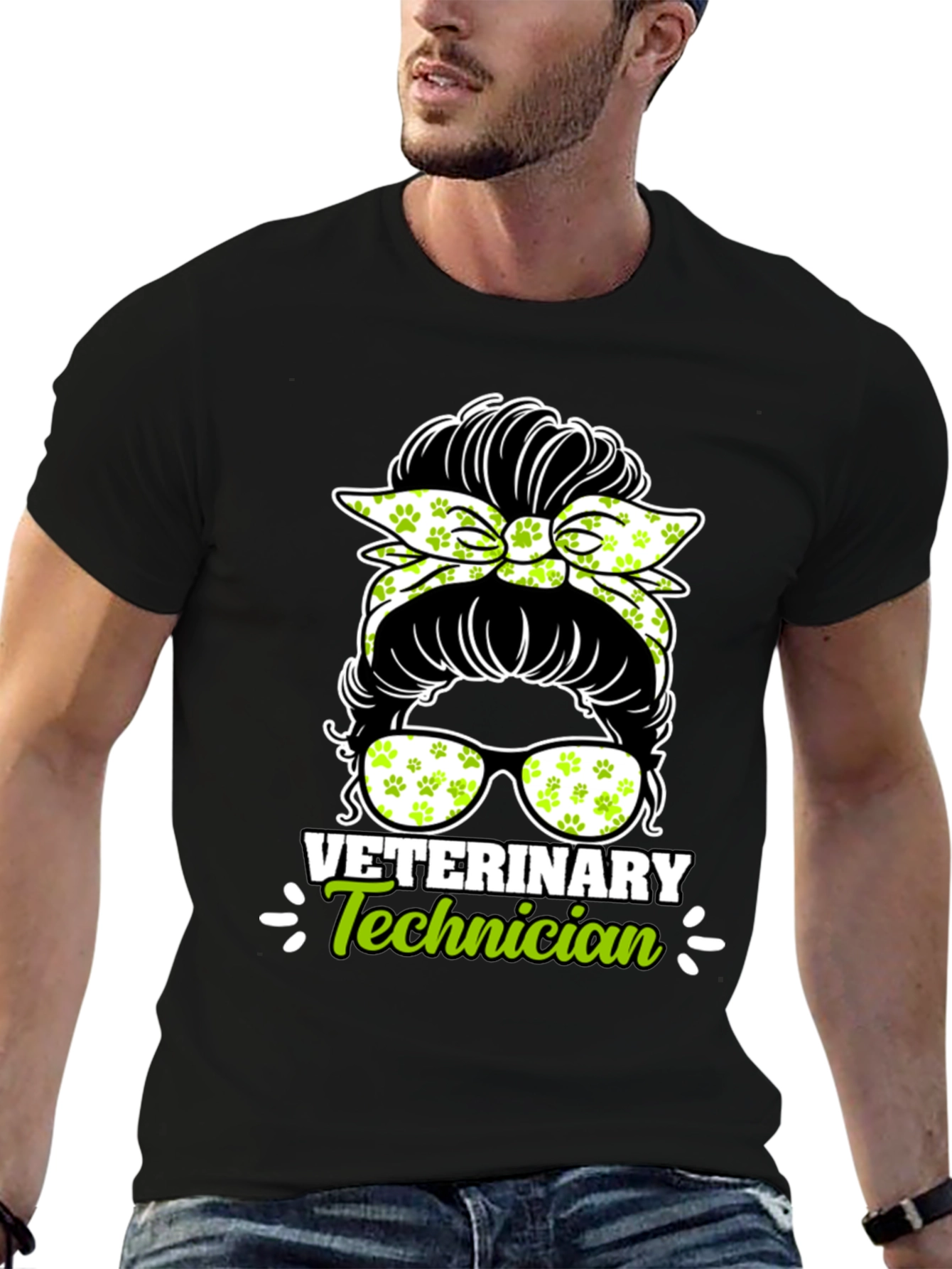 Veterinary Technician Messy Bun T-Shirt