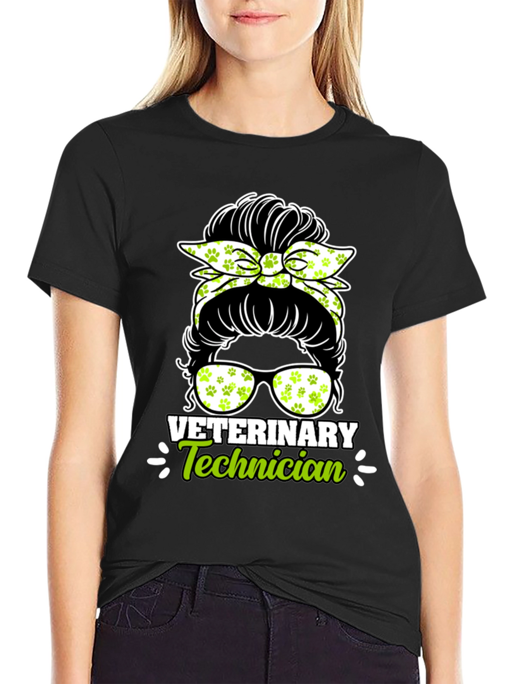 Veterinary Technician Messy Bun T-Shirt