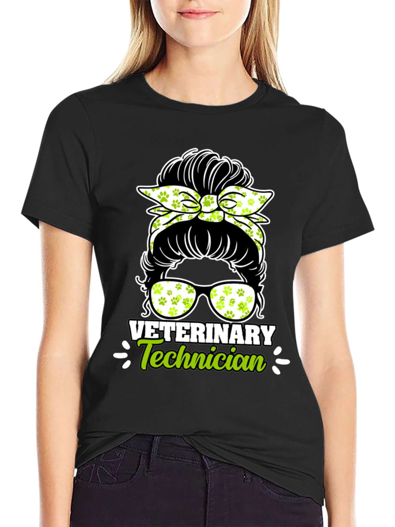 Veterinary Technician Messy Bun T-Shirt