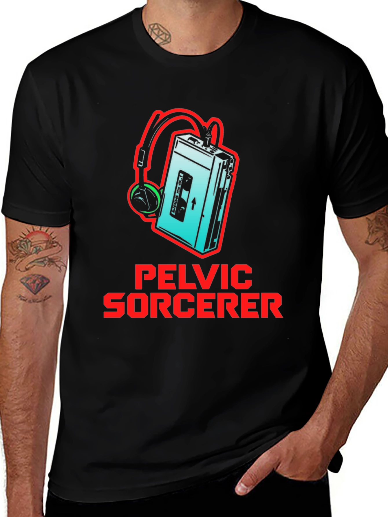 Retro Pelvic Sorcerer T-Shirt - Cassette Player Design