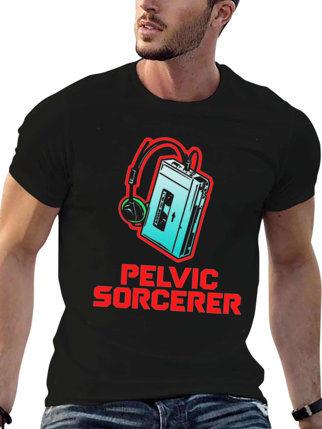 Retro Pelvic Sorcerer T-Shirt - Cassette Player Design