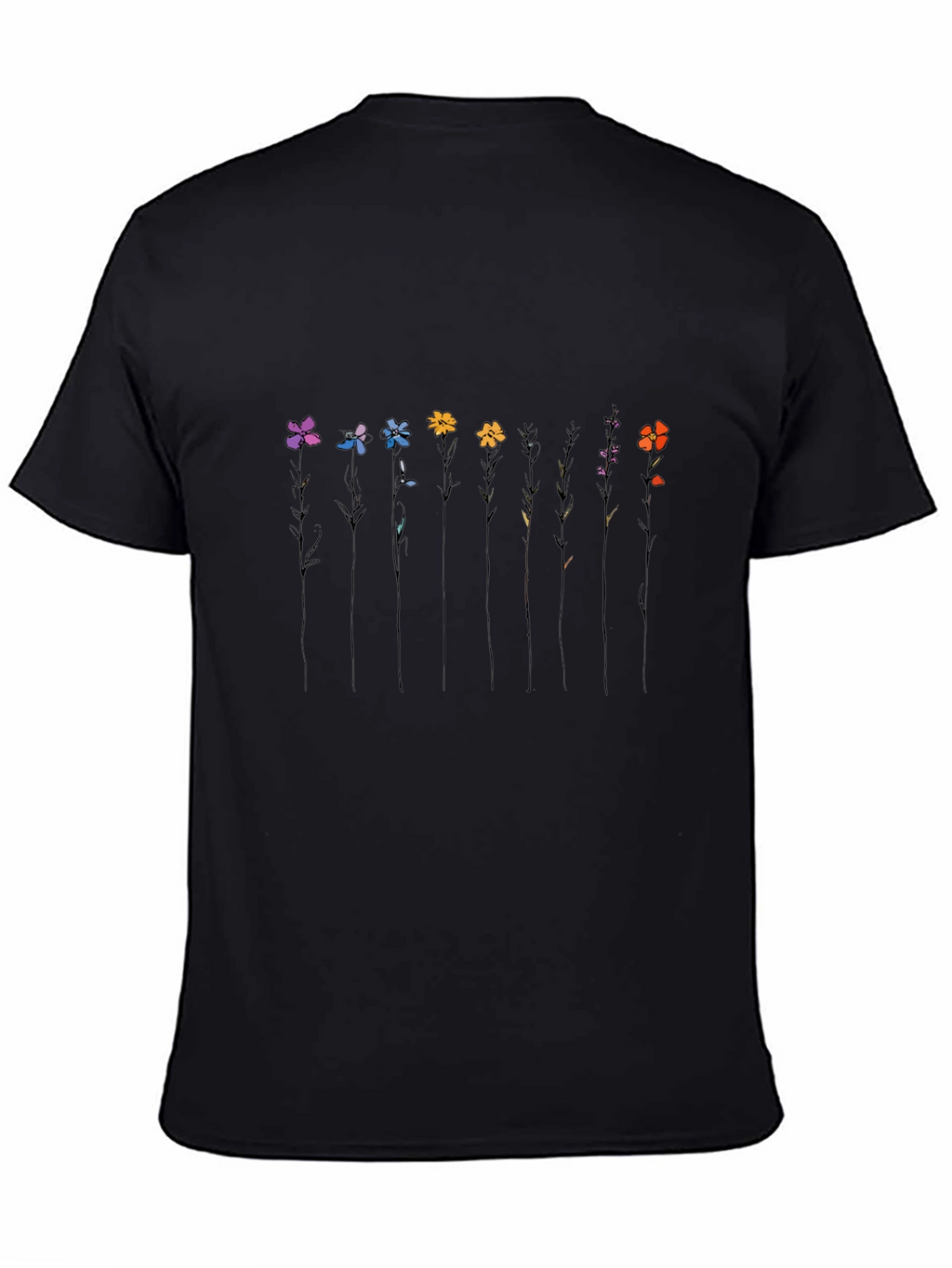 Minimalist Flower Line Art Black T-Shirt