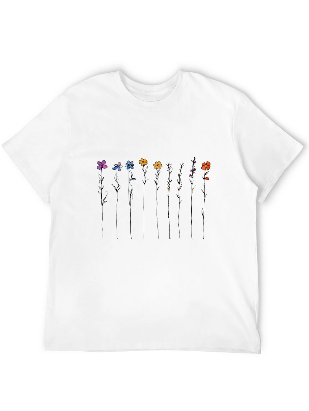 Minimalist Flower Line Art Black T-Shirt