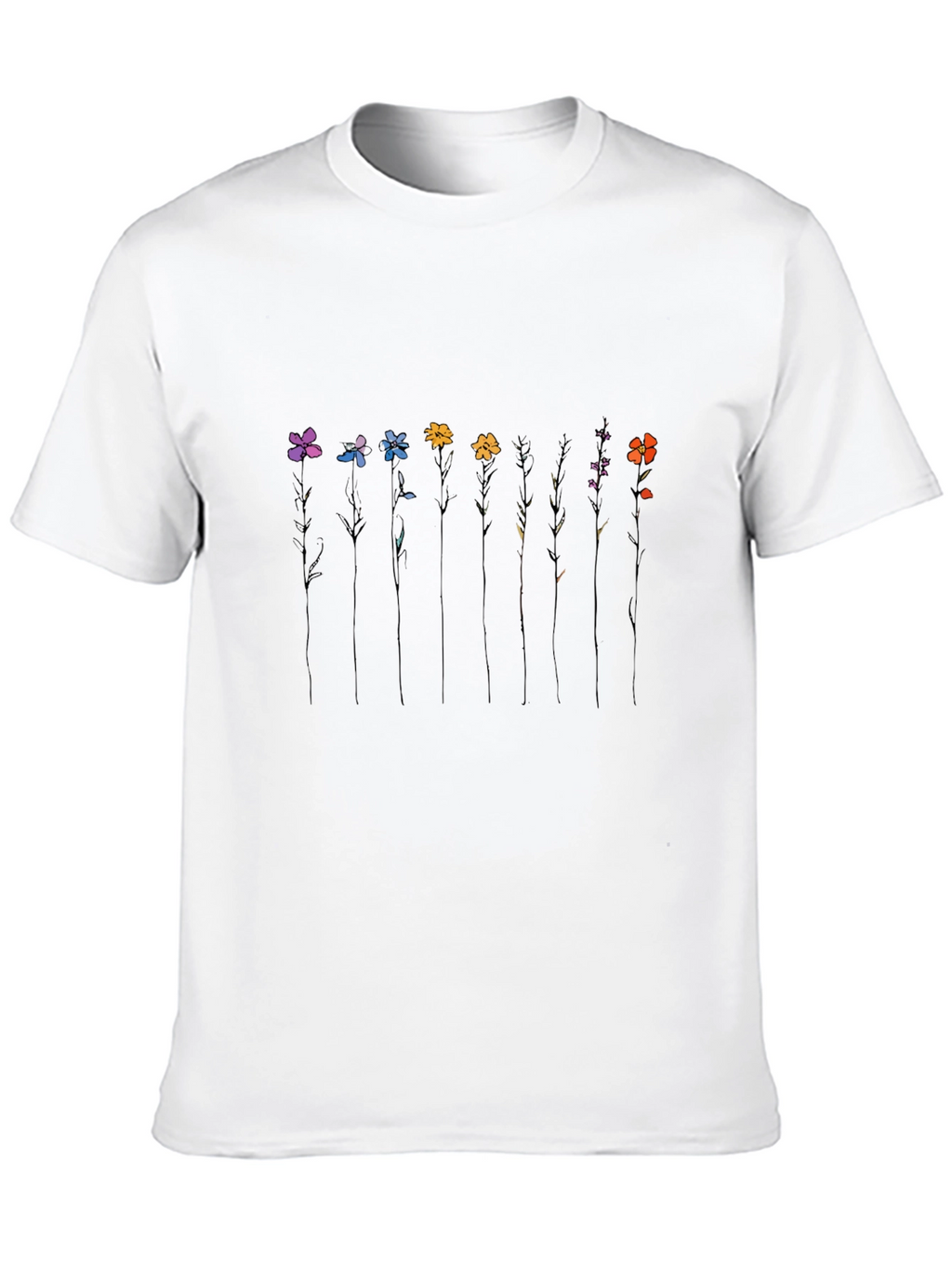 Minimalist Flower Line Art Black T-Shirt