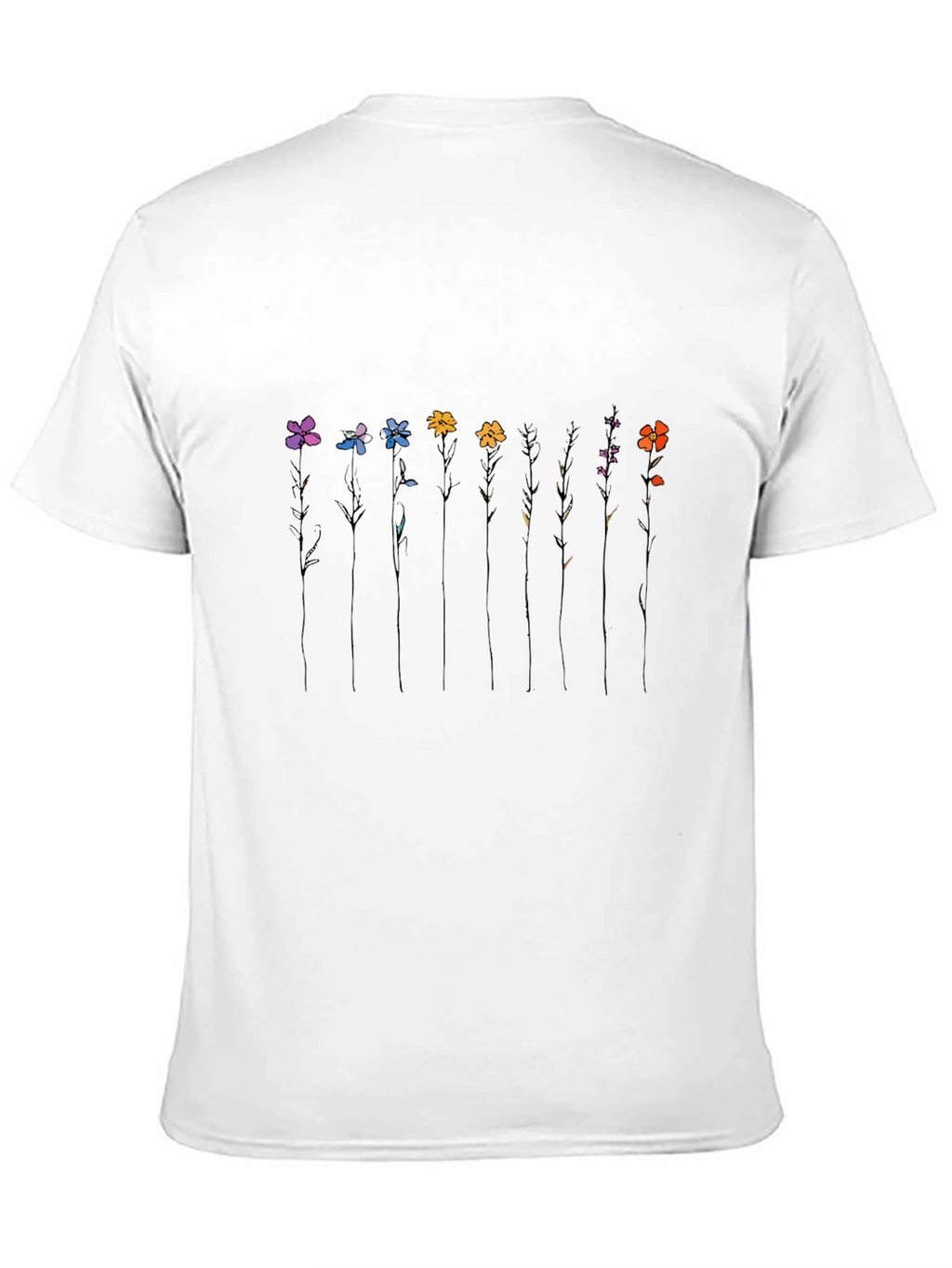 Minimalist Flower Line Art Black T-Shirt