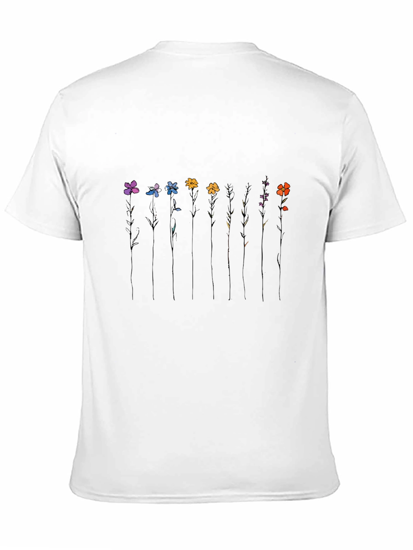 Minimalist Flower Line Art Black T-Shirt