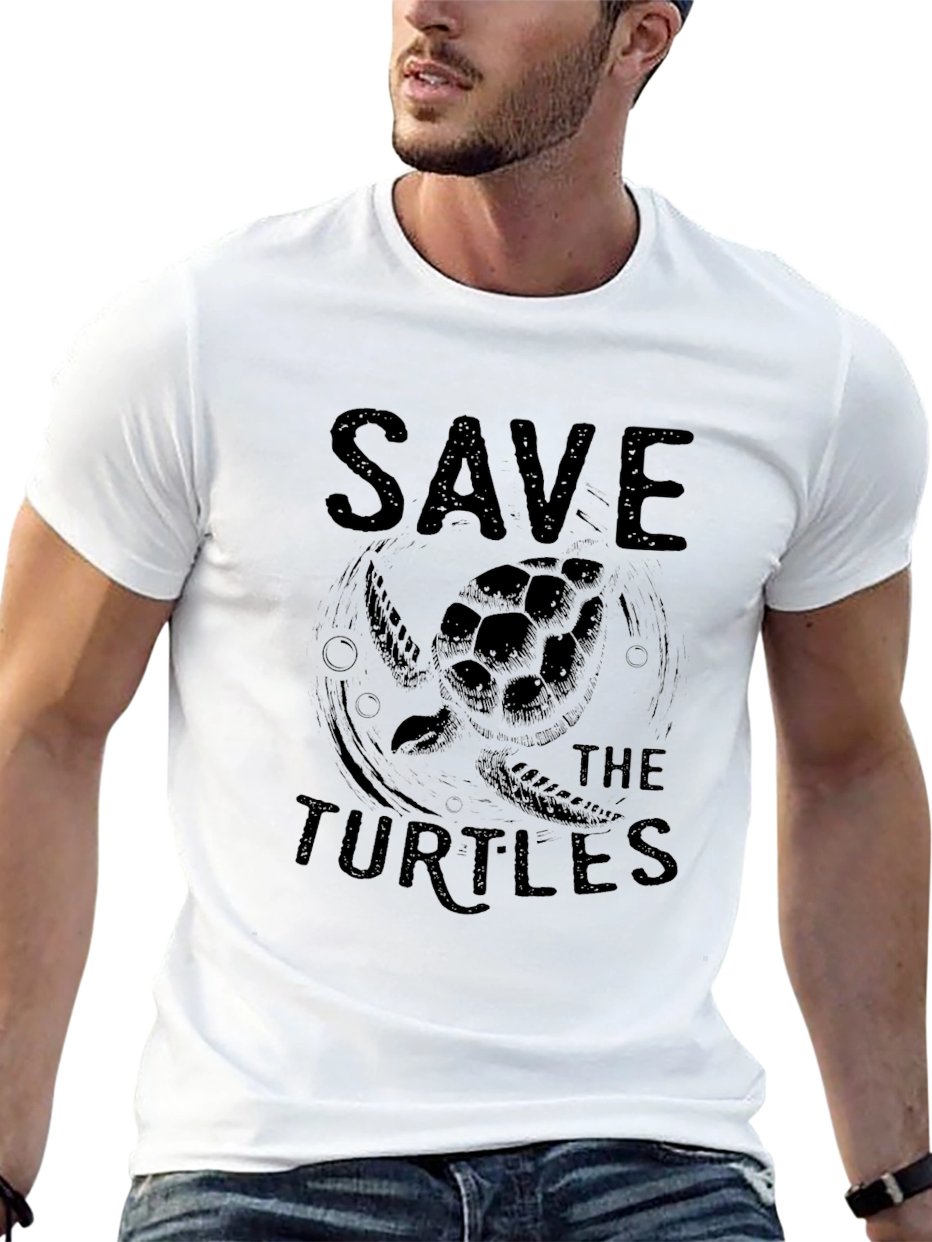 Save the Turtles Graphic Tee - Black Cotton T-Shirt