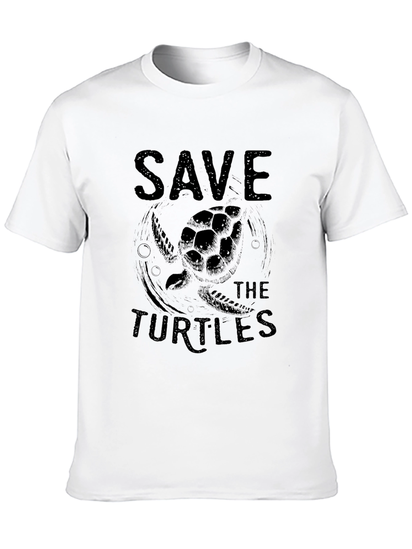 Save the Turtles Graphic Tee - Black Cotton T-Shirt