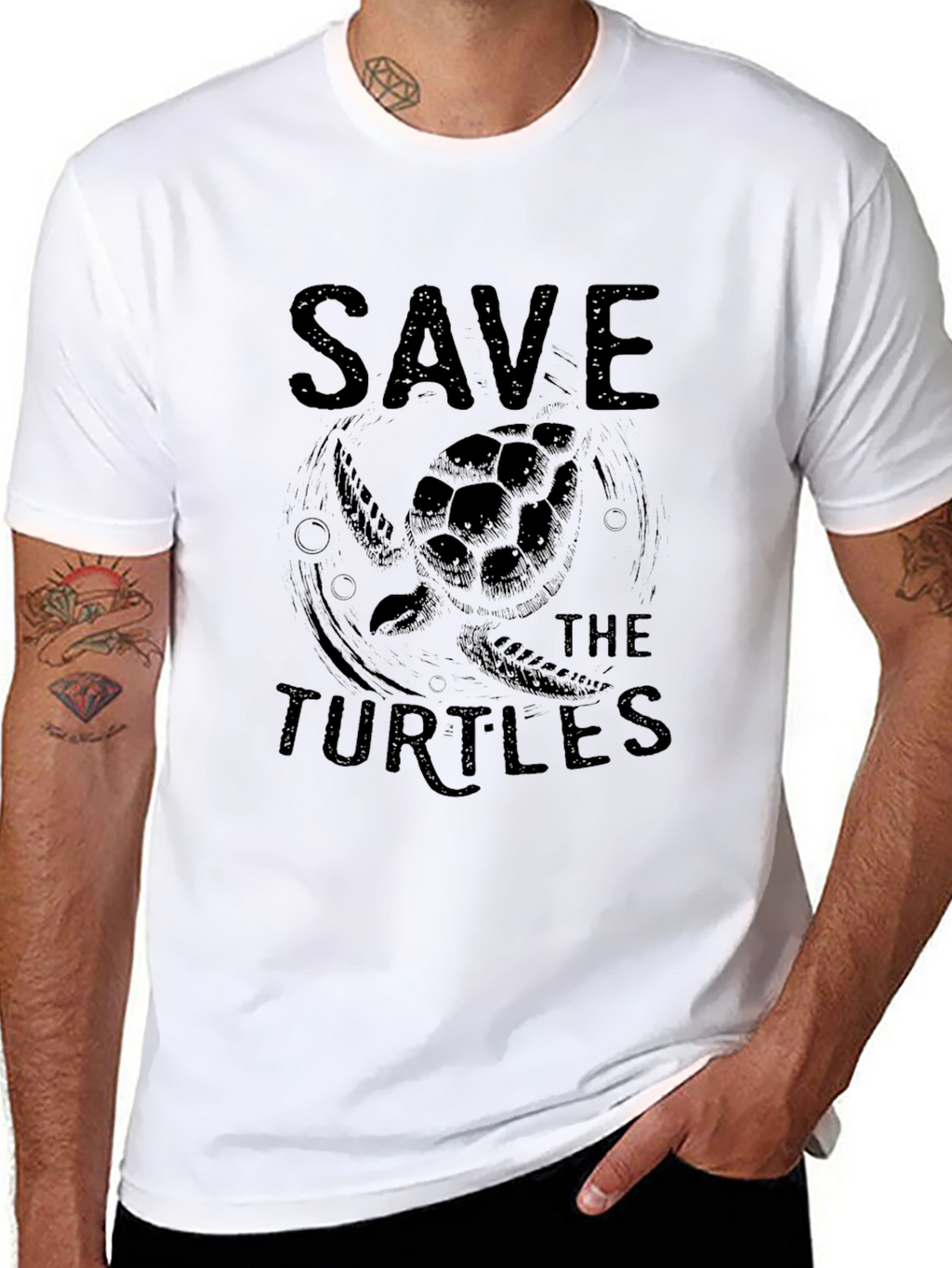 Save the Turtles Graphic Tee - Black Cotton T-Shirt
