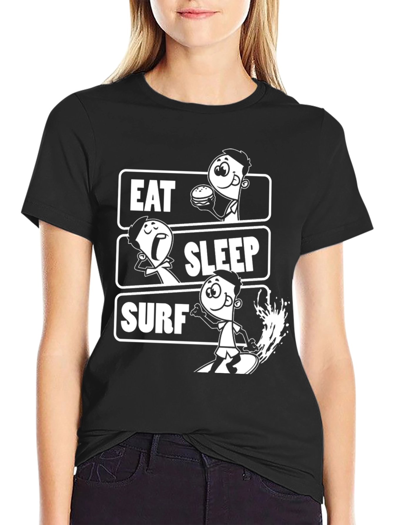 Eat Sleep Surf Black Graphic T-Shirt