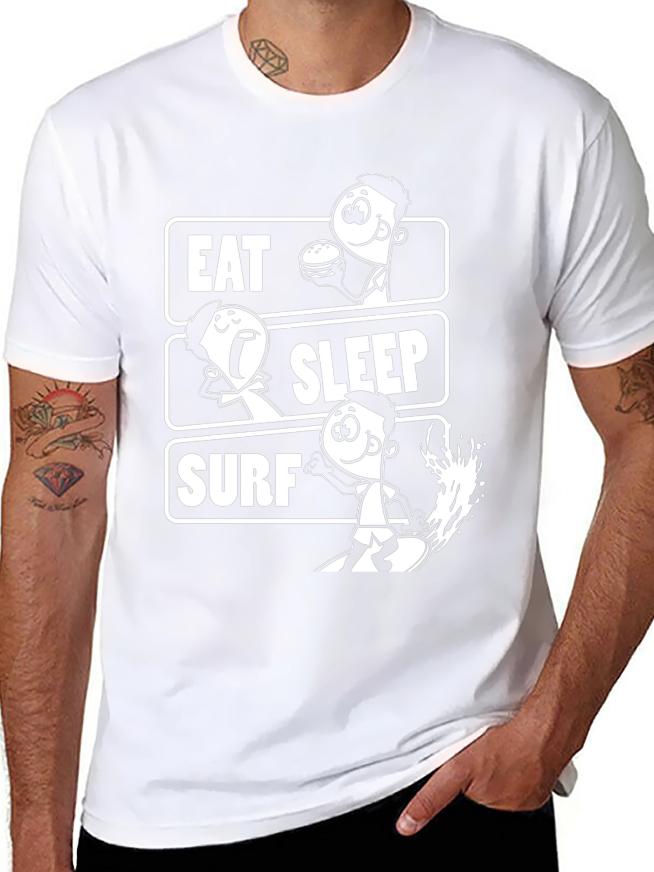 Eat Sleep Surf Black Graphic T-Shirt