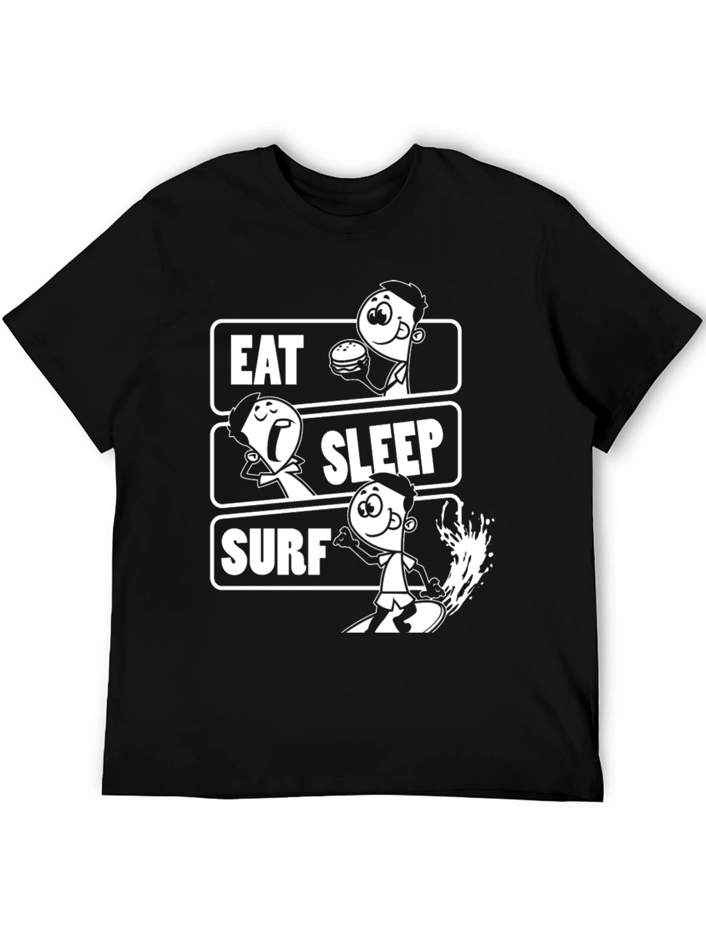 Eat Sleep Surf Black Graphic T-Shirt