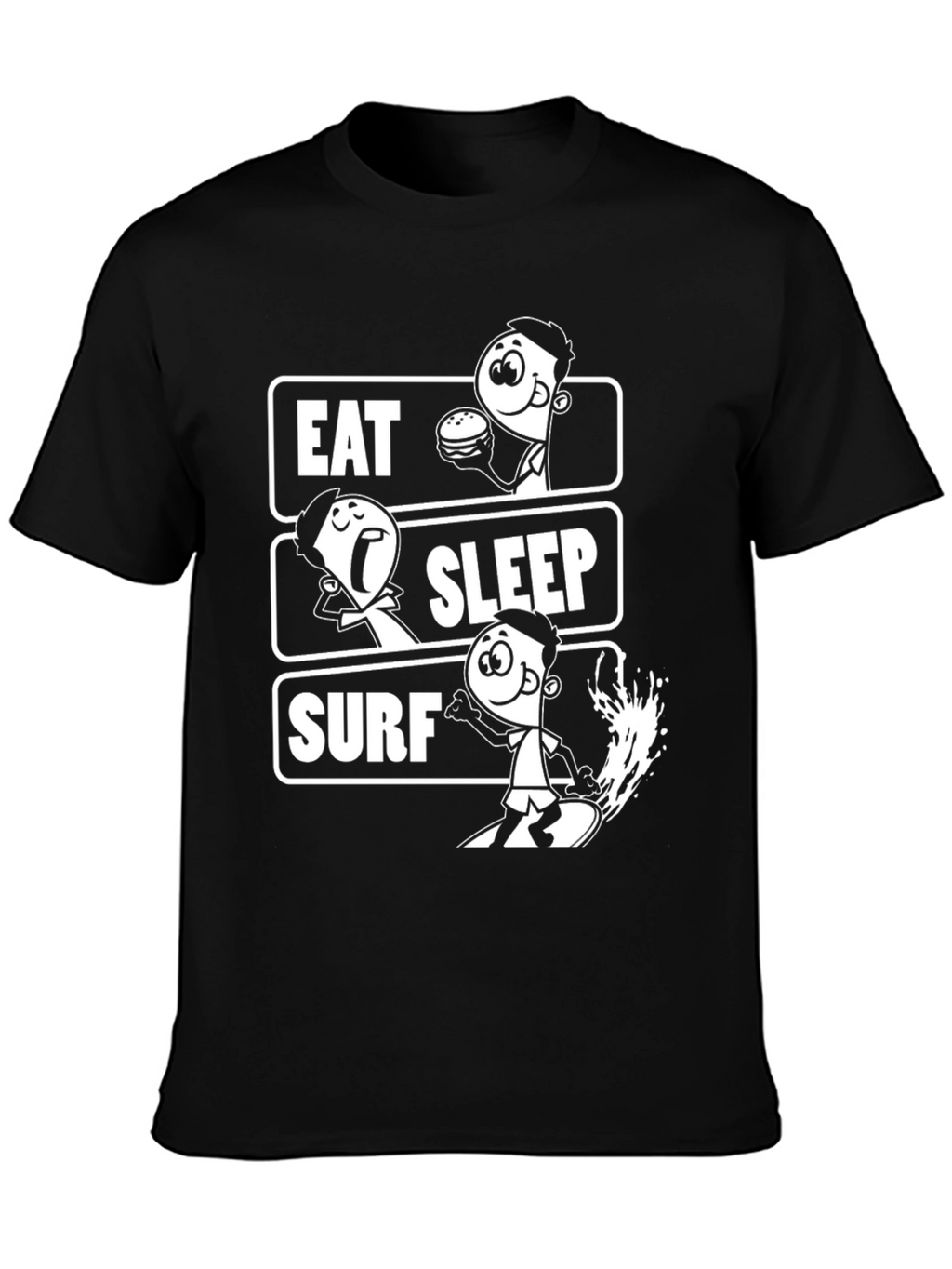 Eat Sleep Surf Black Graphic T-Shirt
