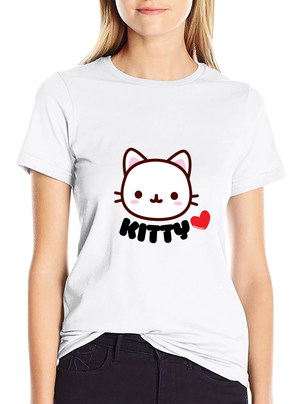 Cute Kitty T-Shirt - Black Cotton Tee