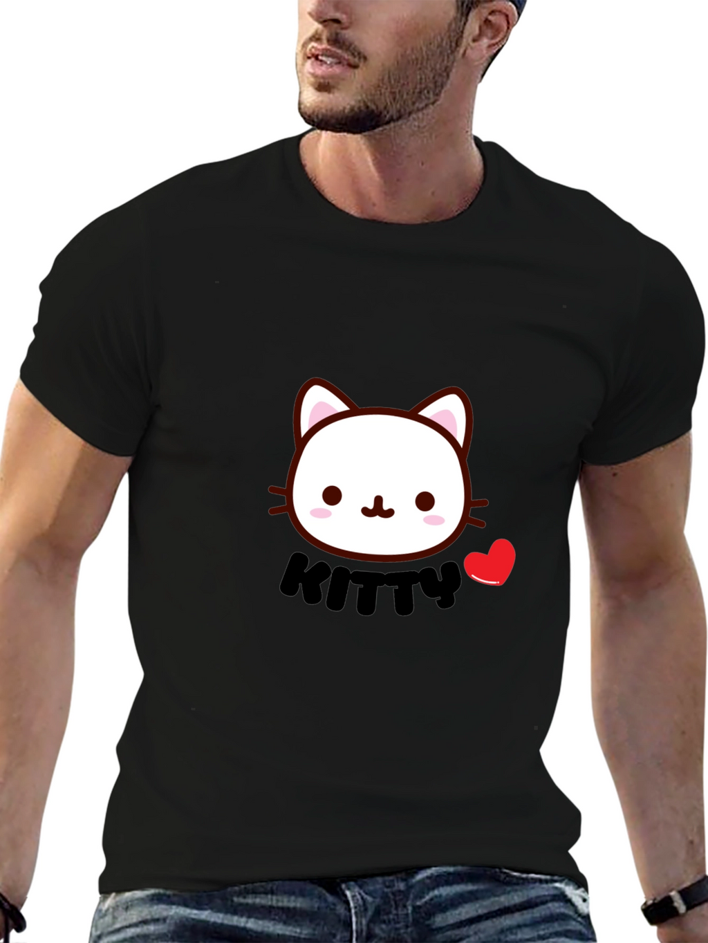 Cute Kitty T-Shirt - Black Cotton Tee