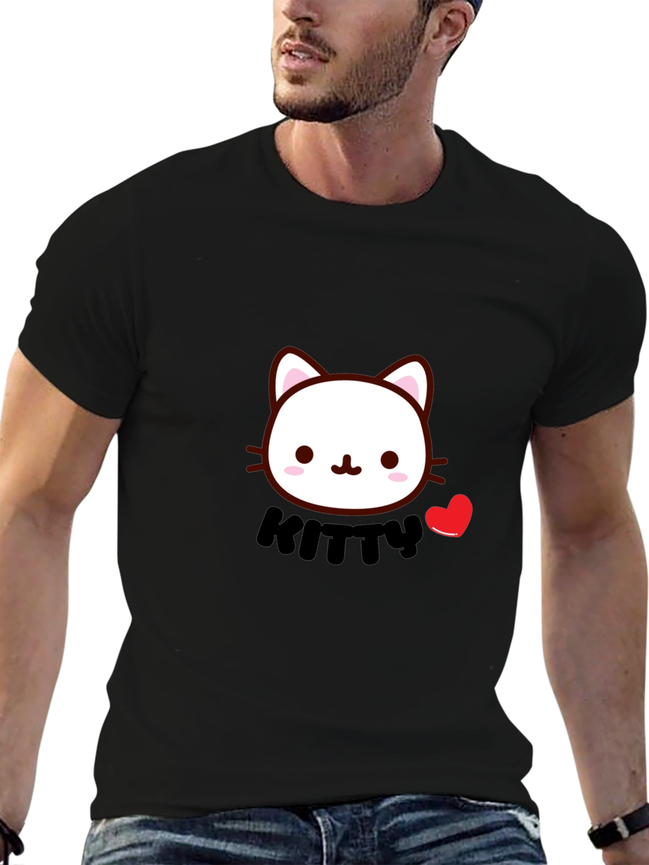 Cute Kitty T-Shirt - Black Cotton Tee