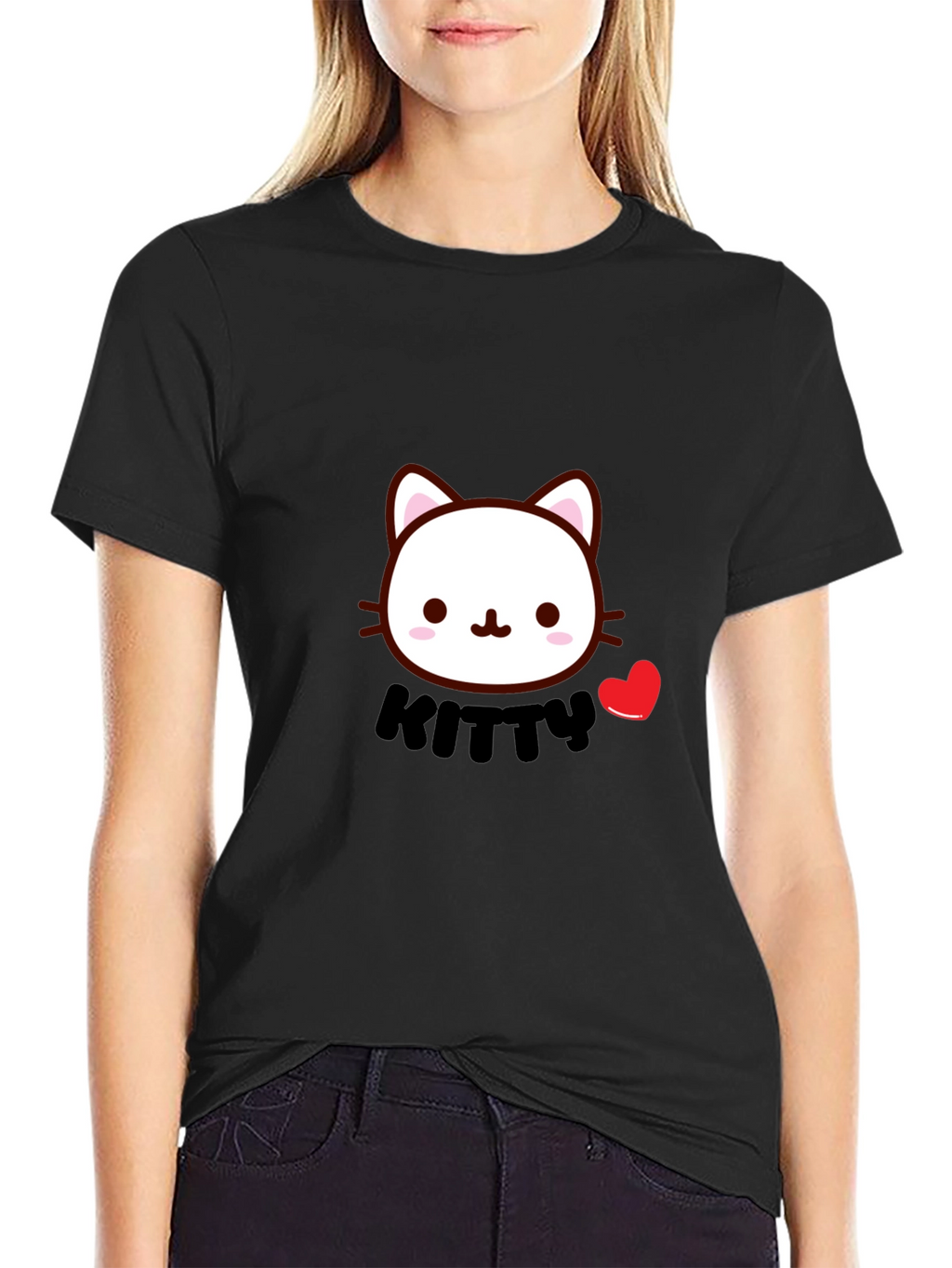 Cute Kitty T-Shirt - Black Cotton Tee