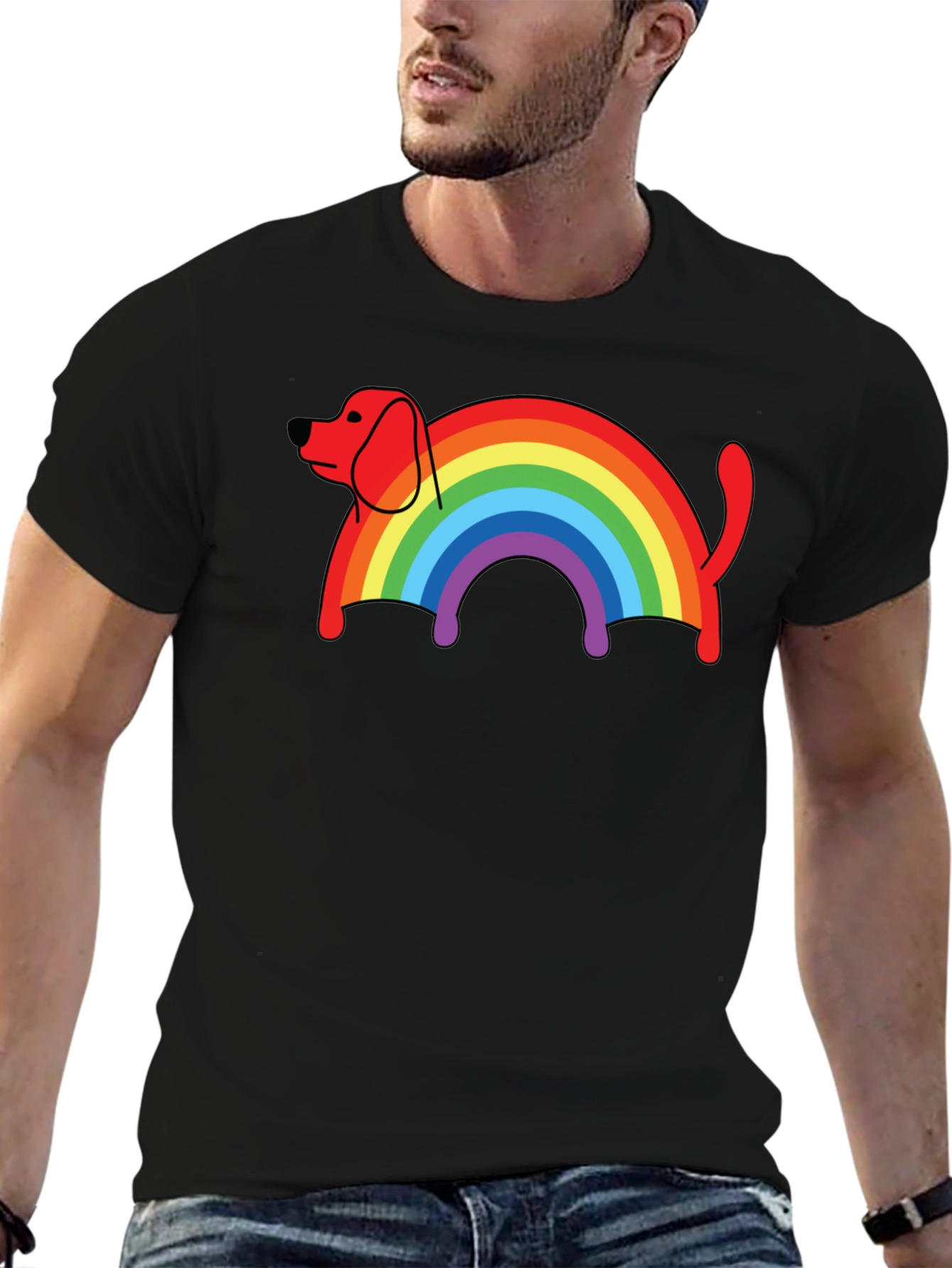 Rainbow Dog T-Shirt - Black Cotton Blend