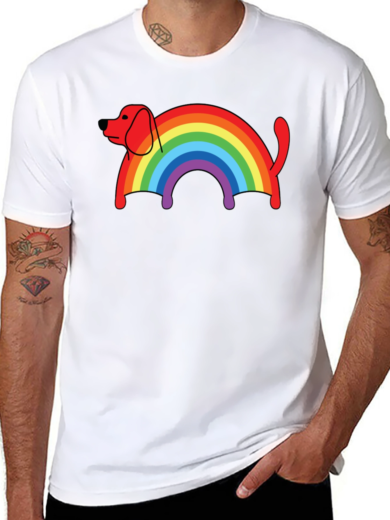Rainbow Dog T-Shirt - Black Cotton Blend