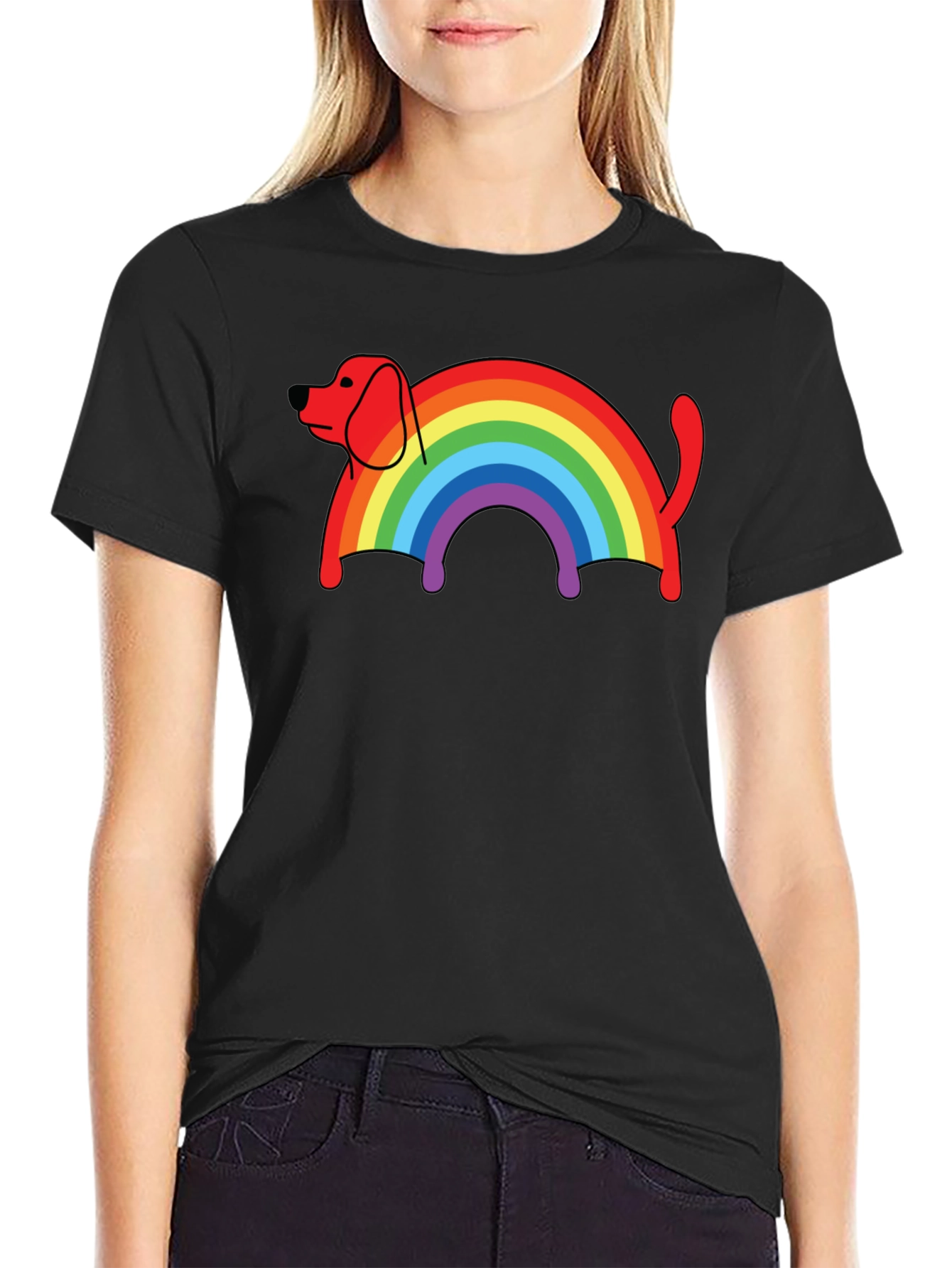 Rainbow Dog T-Shirt - Black Cotton Blend