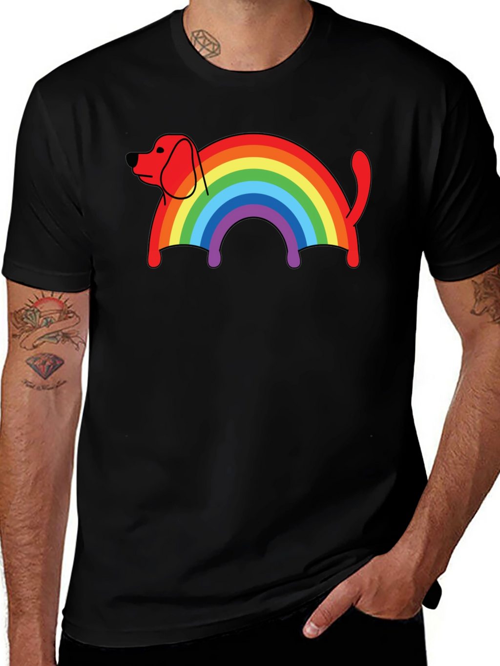 Rainbow Dog T-Shirt - Black Cotton Blend