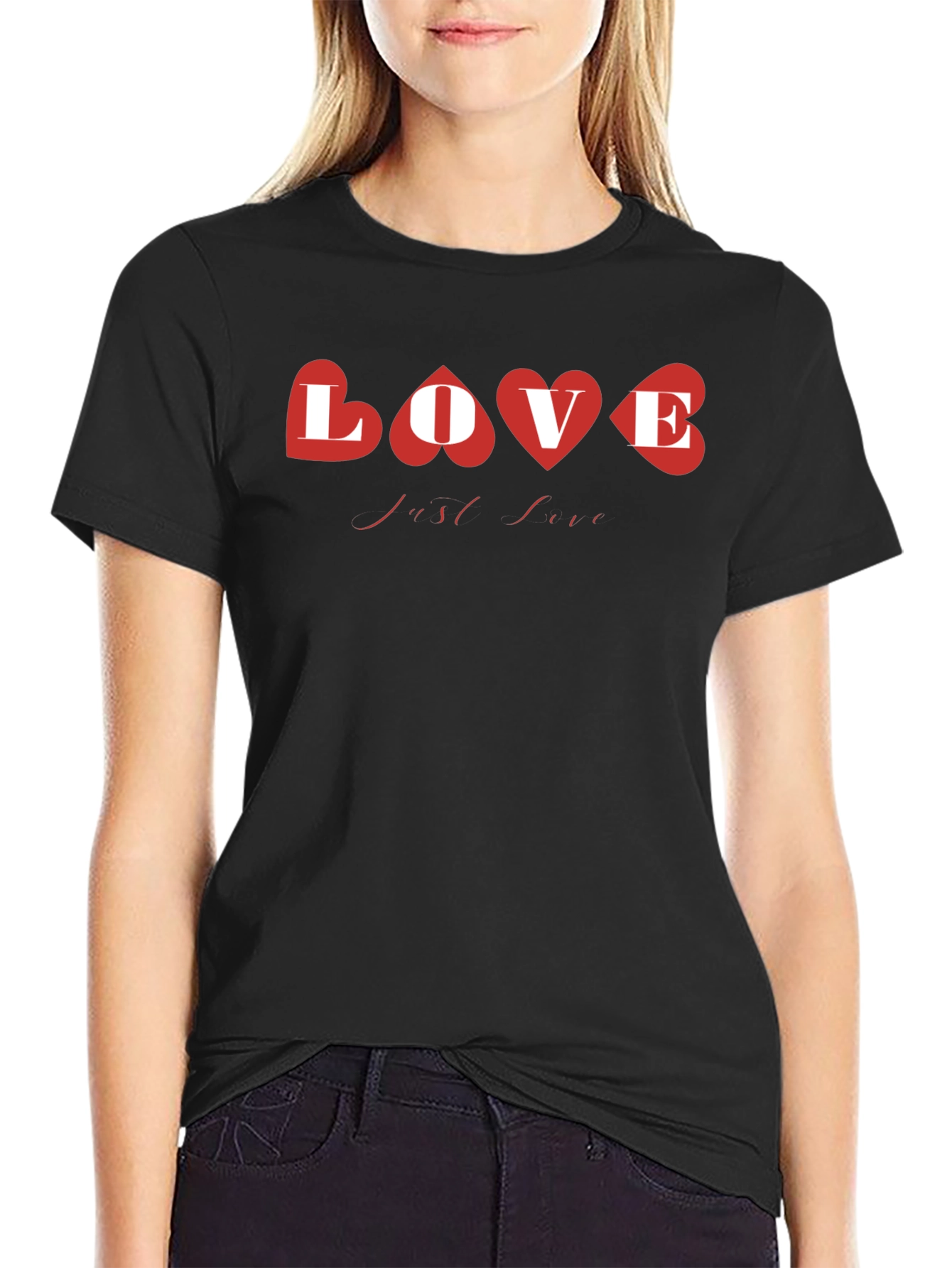 Love Heart Graphic Black T-Shirt