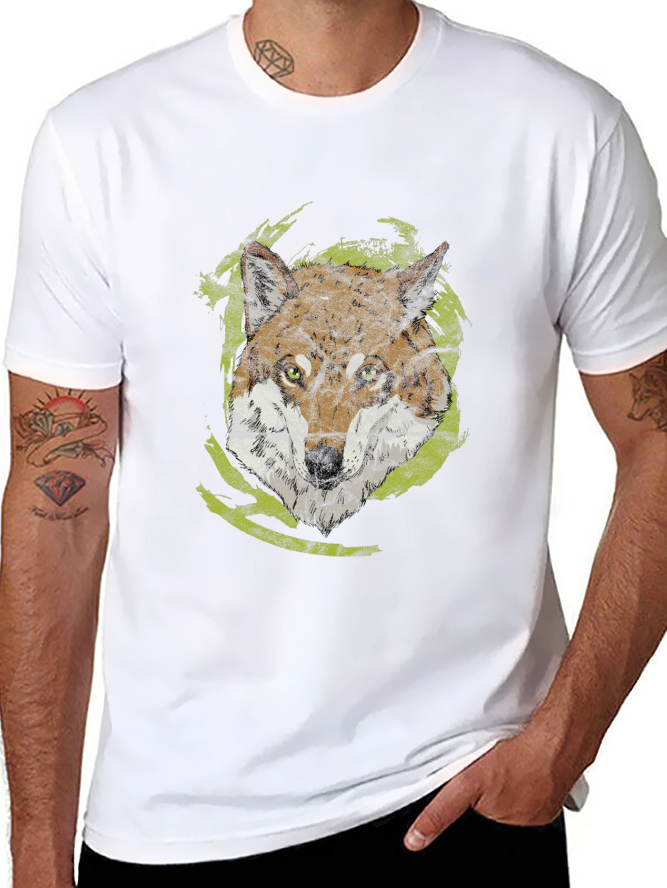 Wolf Graphic Tee - Black Cotton Casual Shirt