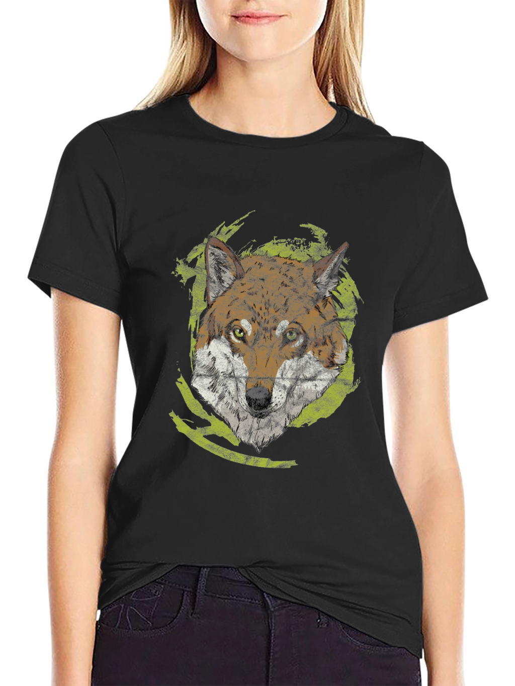 Wolf Graphic Tee - Black Cotton Casual Shirt