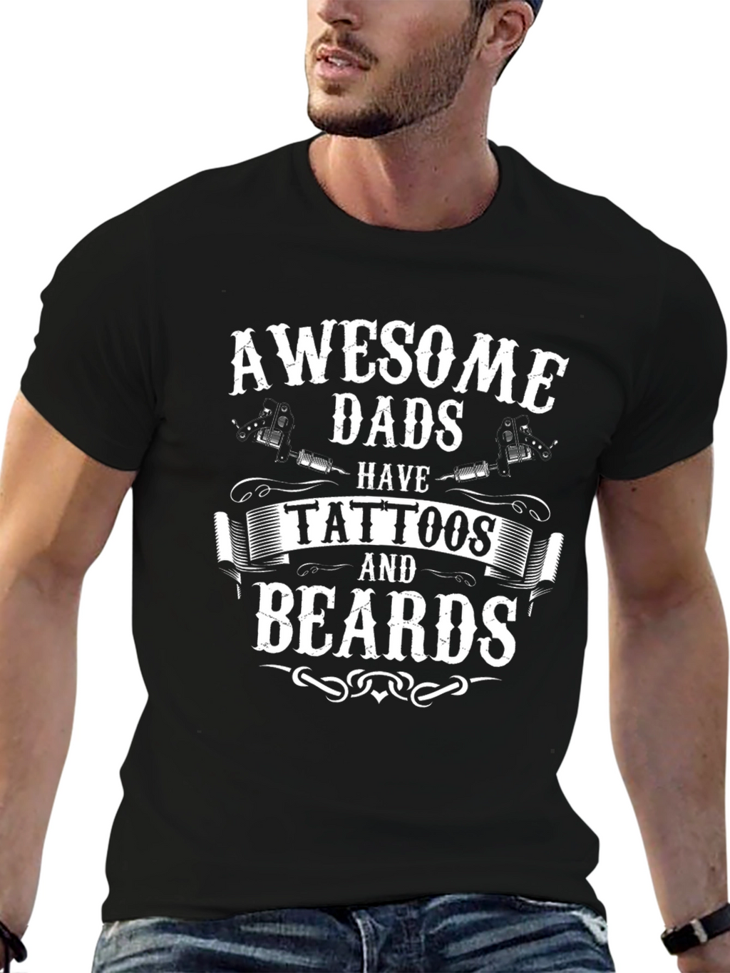 Awesome Dads Tattoos & Beards Black T-Shirt