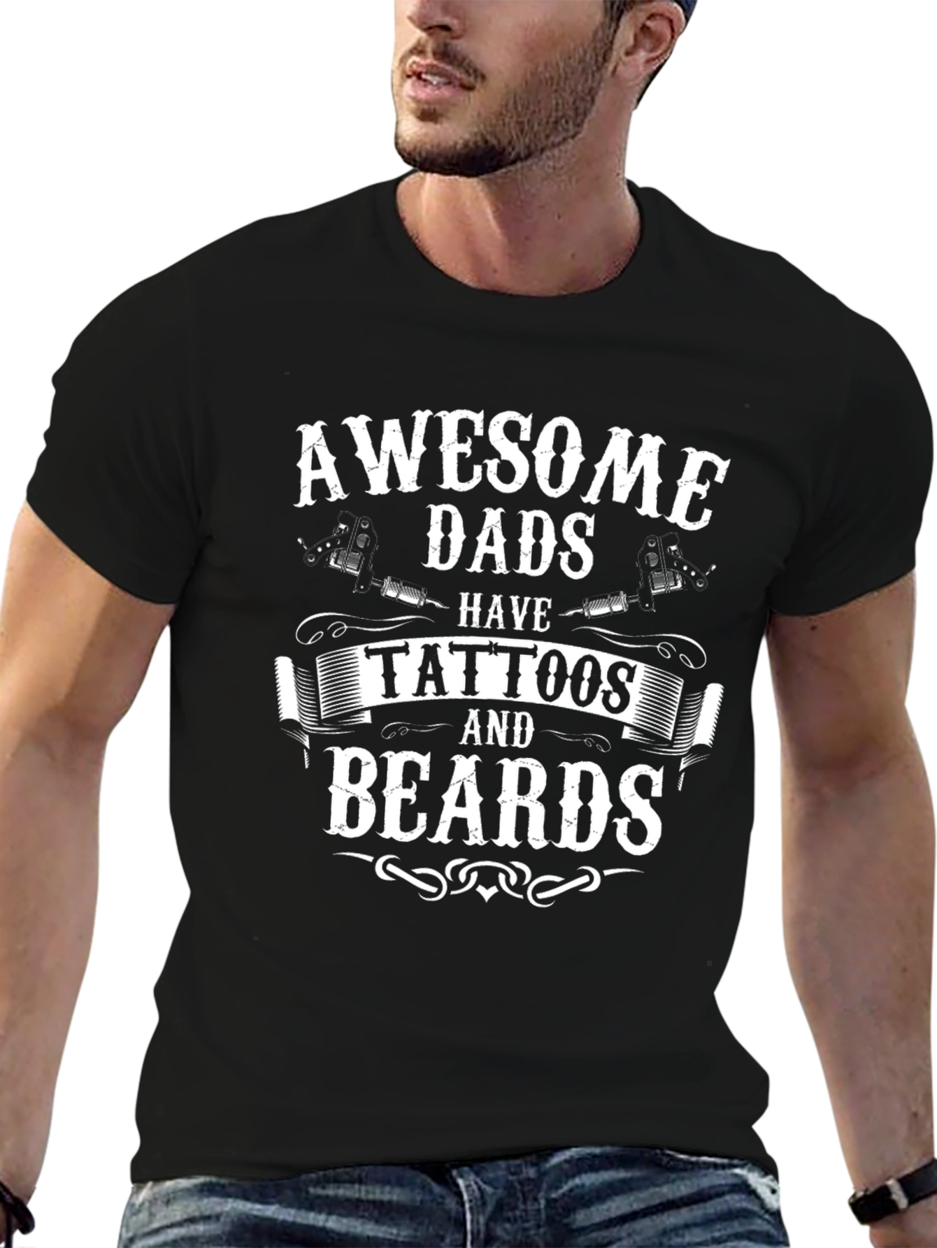 Awesome Dads Tattoos & Beards Black T-Shirt