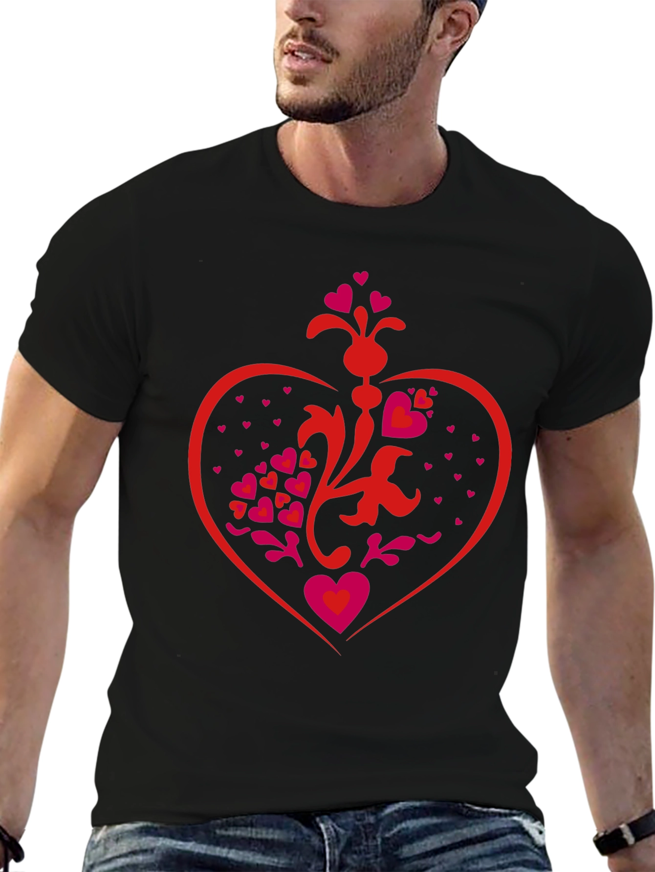 Heart Design Black T-Shirt