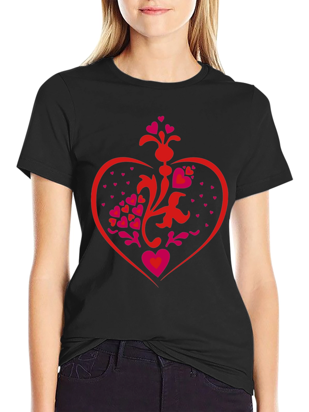 Heart Design Black T-Shirt