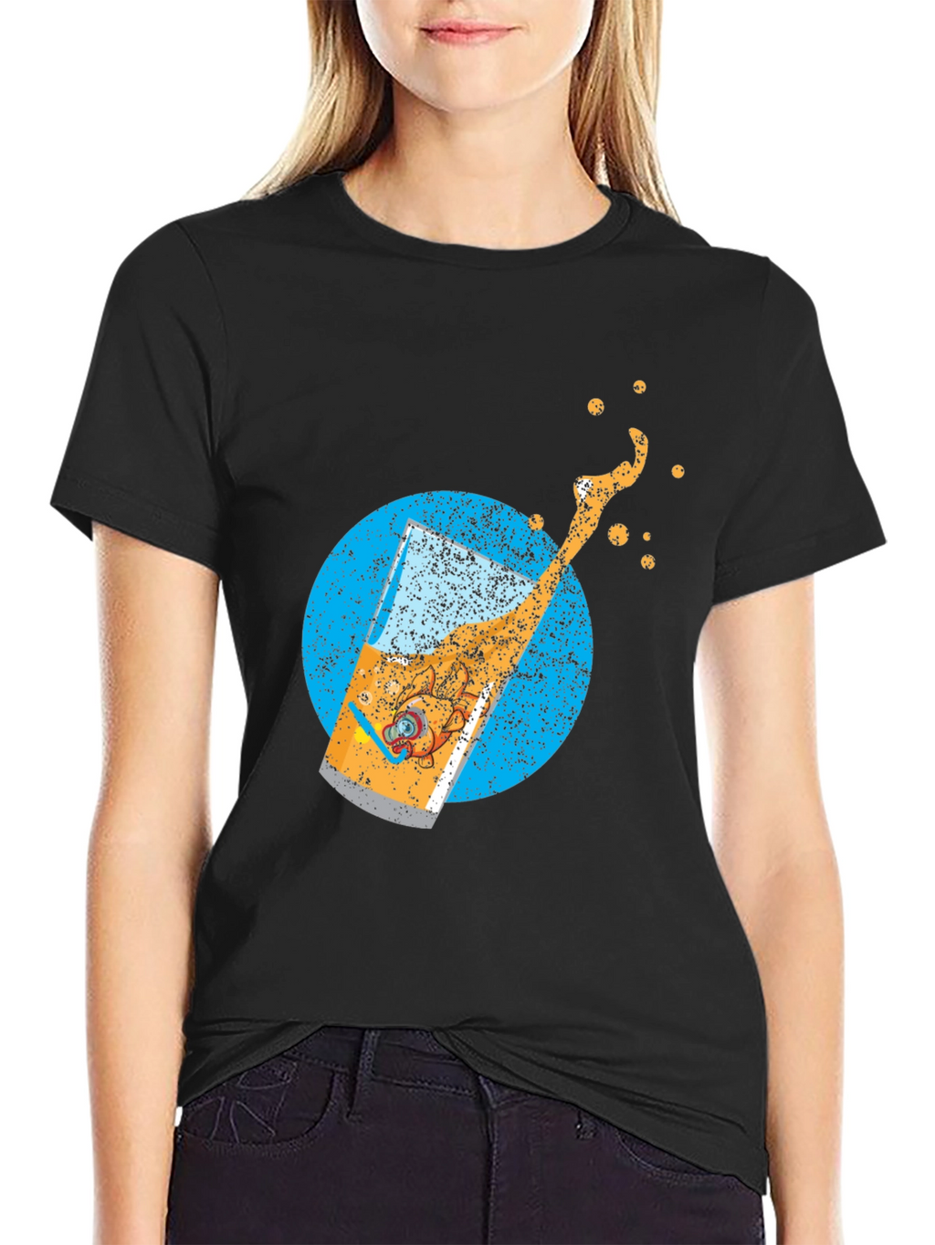 Retro Beer Splash Graphic T-Shirt - Black