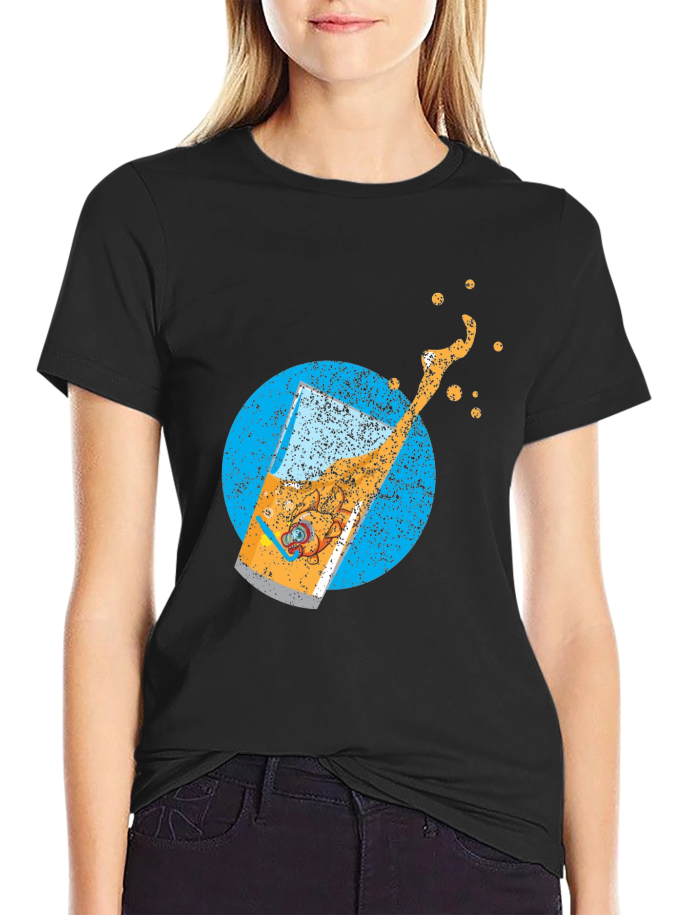 Retro Beer Splash Graphic T-Shirt - Black