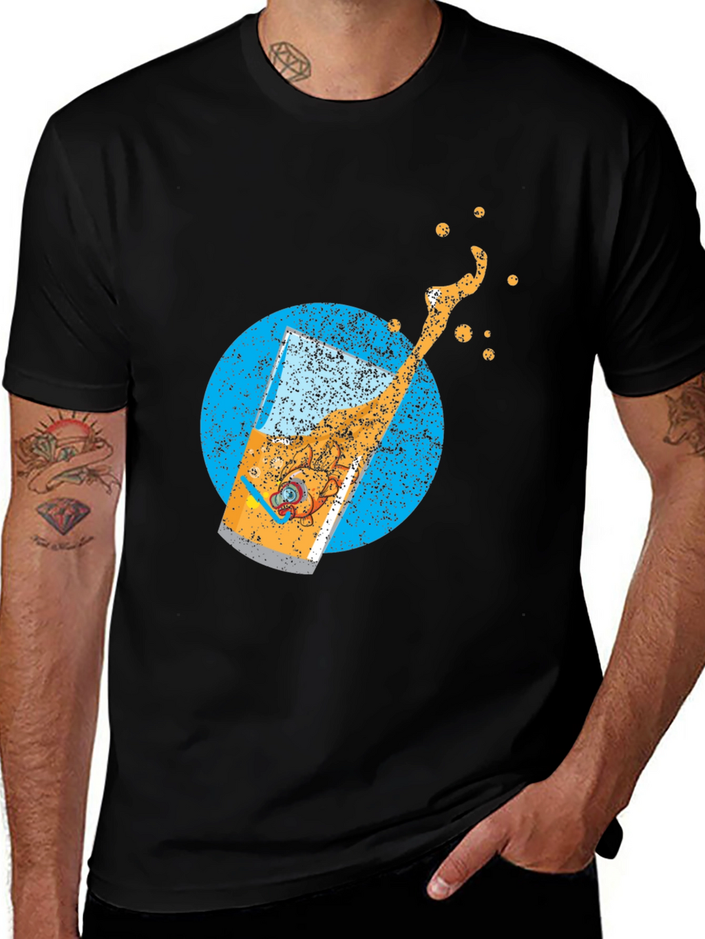 Retro Beer Splash Graphic T-Shirt - Black